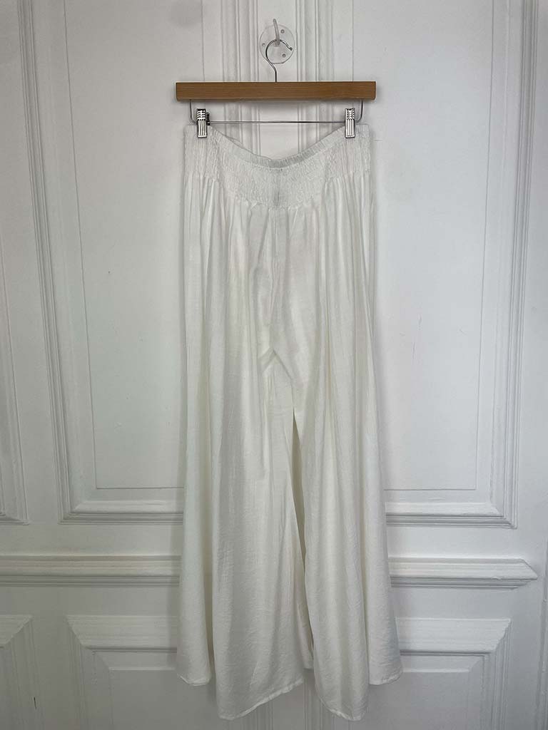 Shirred Wide Leg Trousers - White