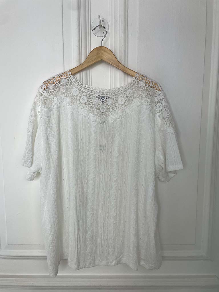Crochet Shoulder Tee - White