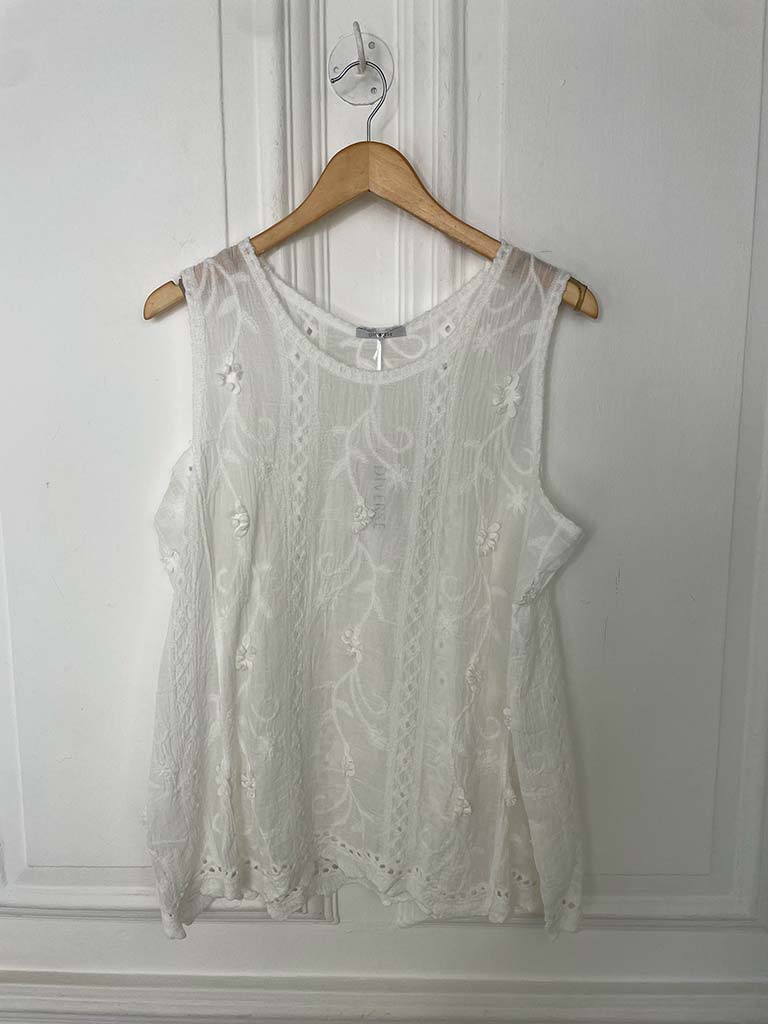 Antique Floral Tank Top - White