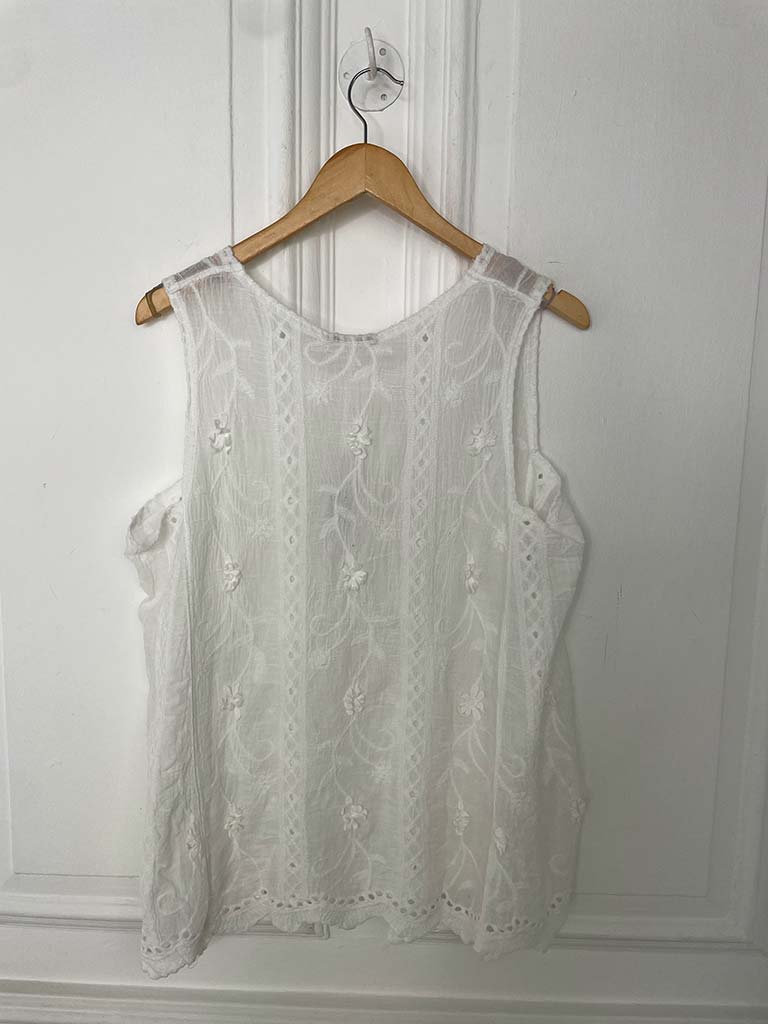 Antique Floral Tank Top - White