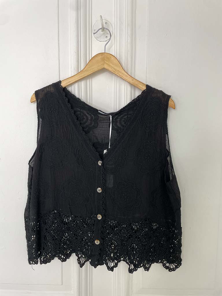 Vintage Crochet Waistcoat - Black