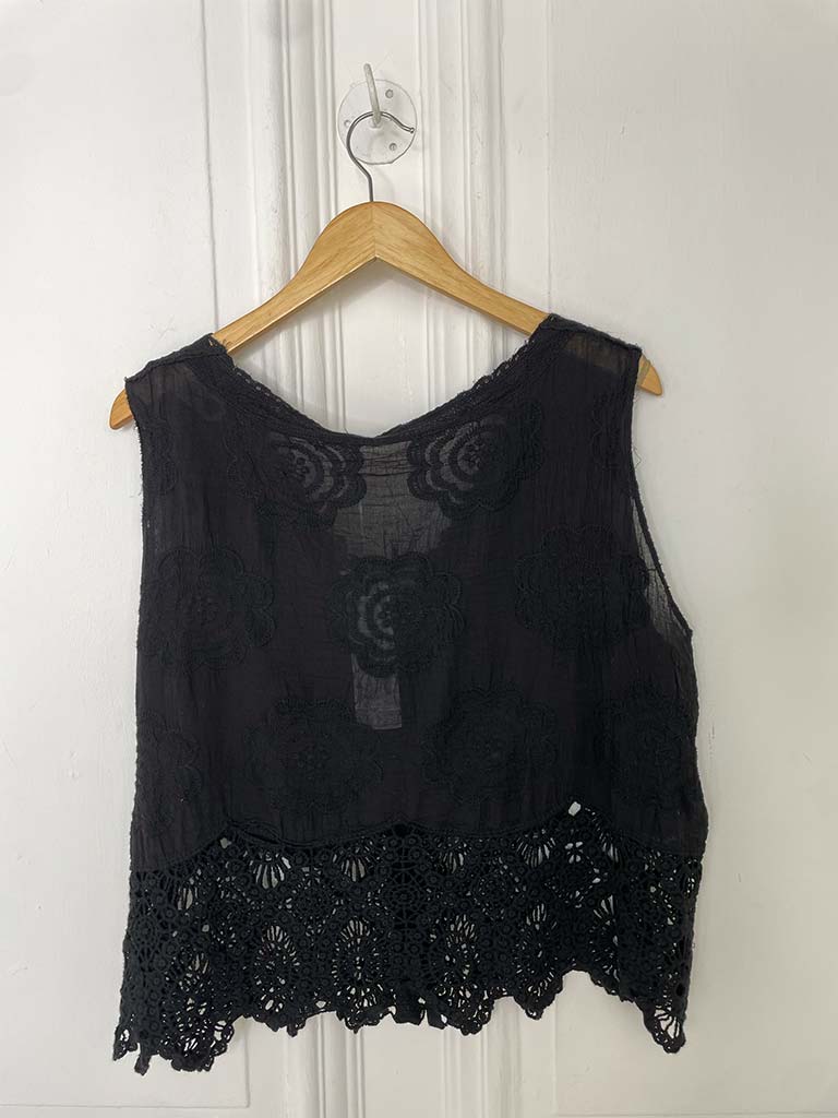 Vintage Crochet Waistcoat - Black