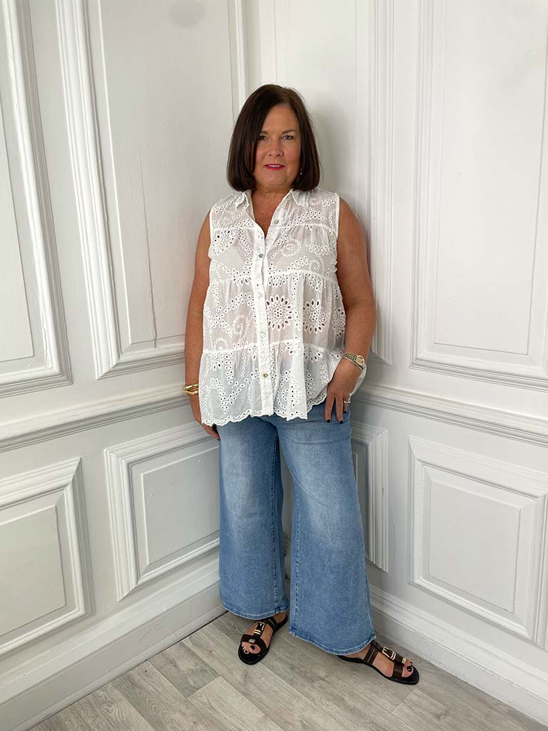Malissa J Tiered Broderie Anglaise Top - White