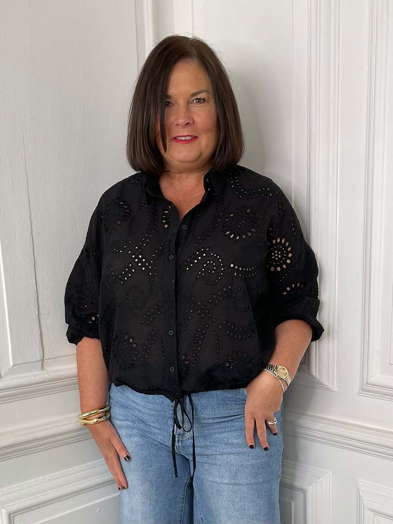 Malissa J Broderie Anglaise Bomber - Black