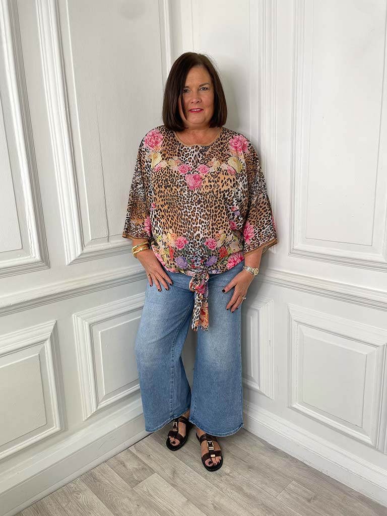 Malissa J Tie Front Top - Floral Leopard
