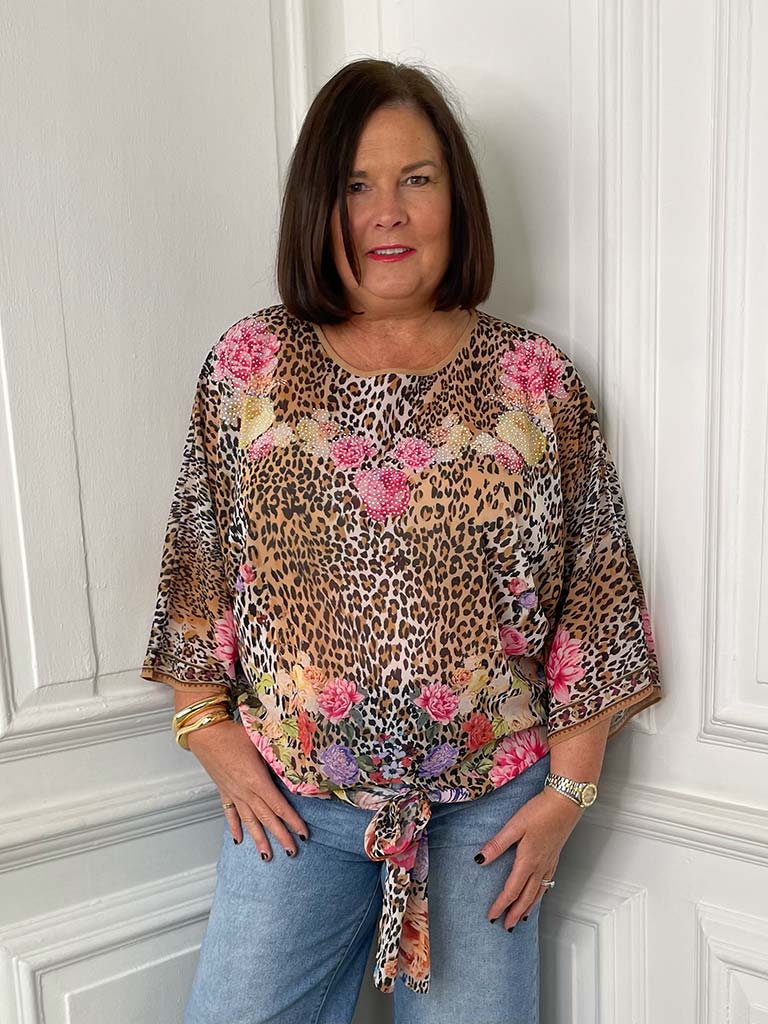Malissa J Tie Front Top - Floral Leopard