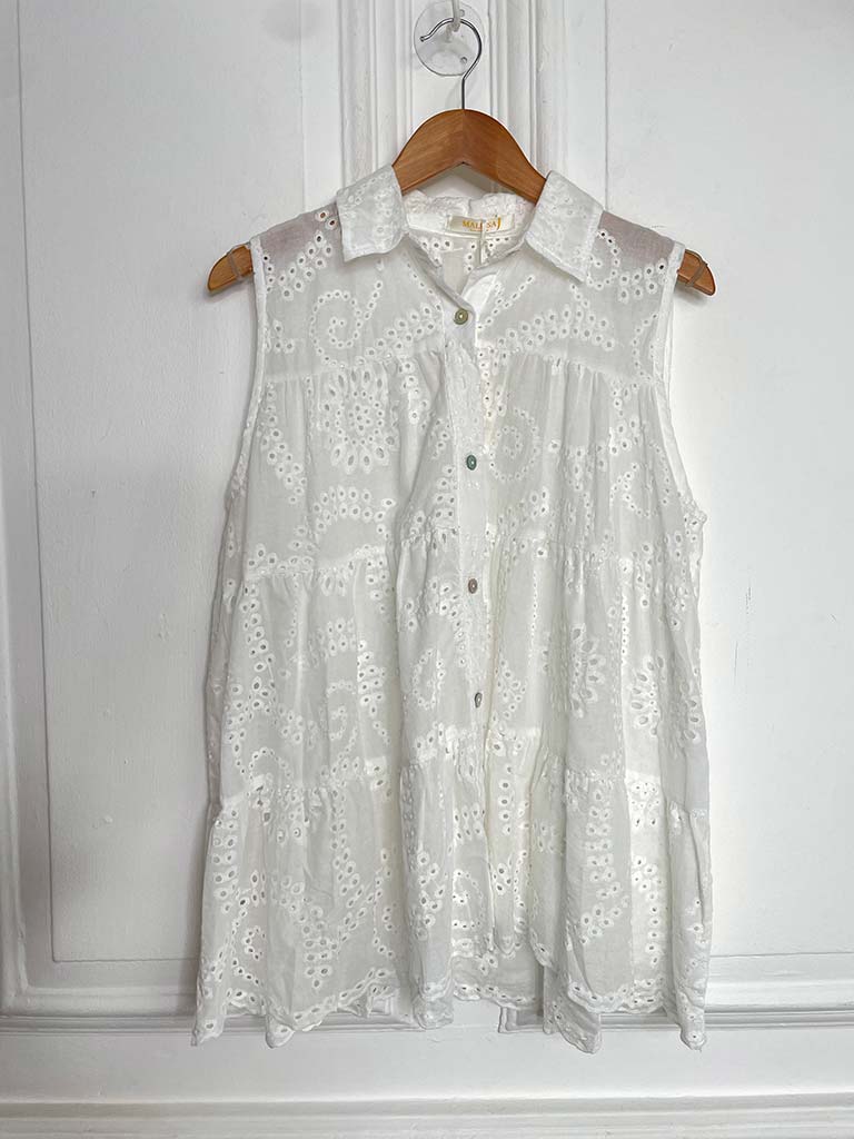 Malissa J Tiered Broderie Anglaise Top - White