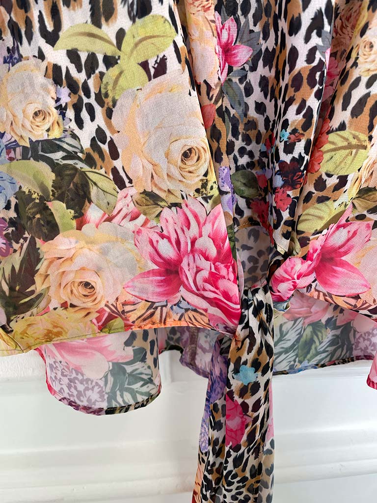 Malissa J Tie Front Top - Floral Leopard
