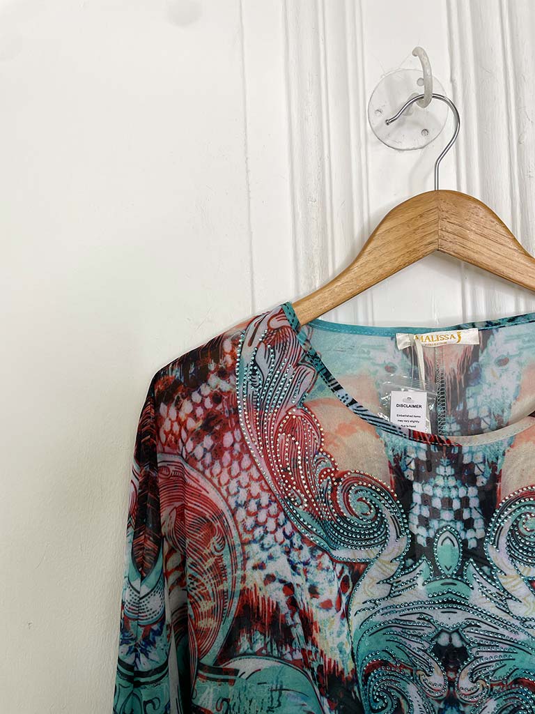 Malissa J Tie Front Top - Aqua & Blush