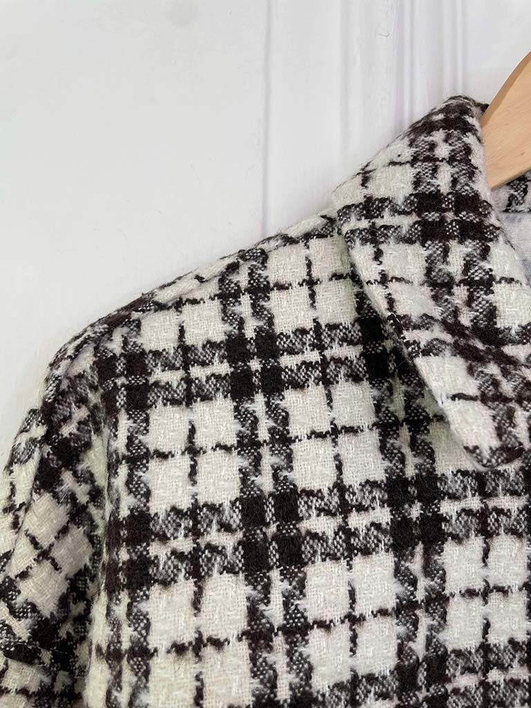 Checked Tweed Jacket - Winter White & Chocolate