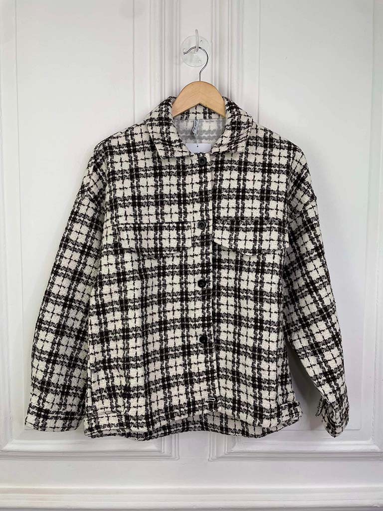 Checked Tweed Jacket - Winter White & Chocolate