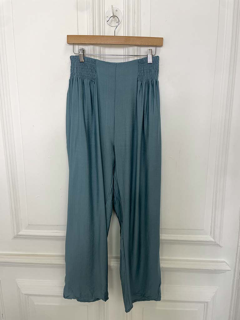 Shirred Waist Trousers - Airforce Blue