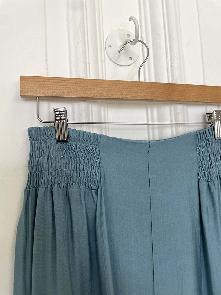 Shirred Waist Trousers - Airforce Blue
