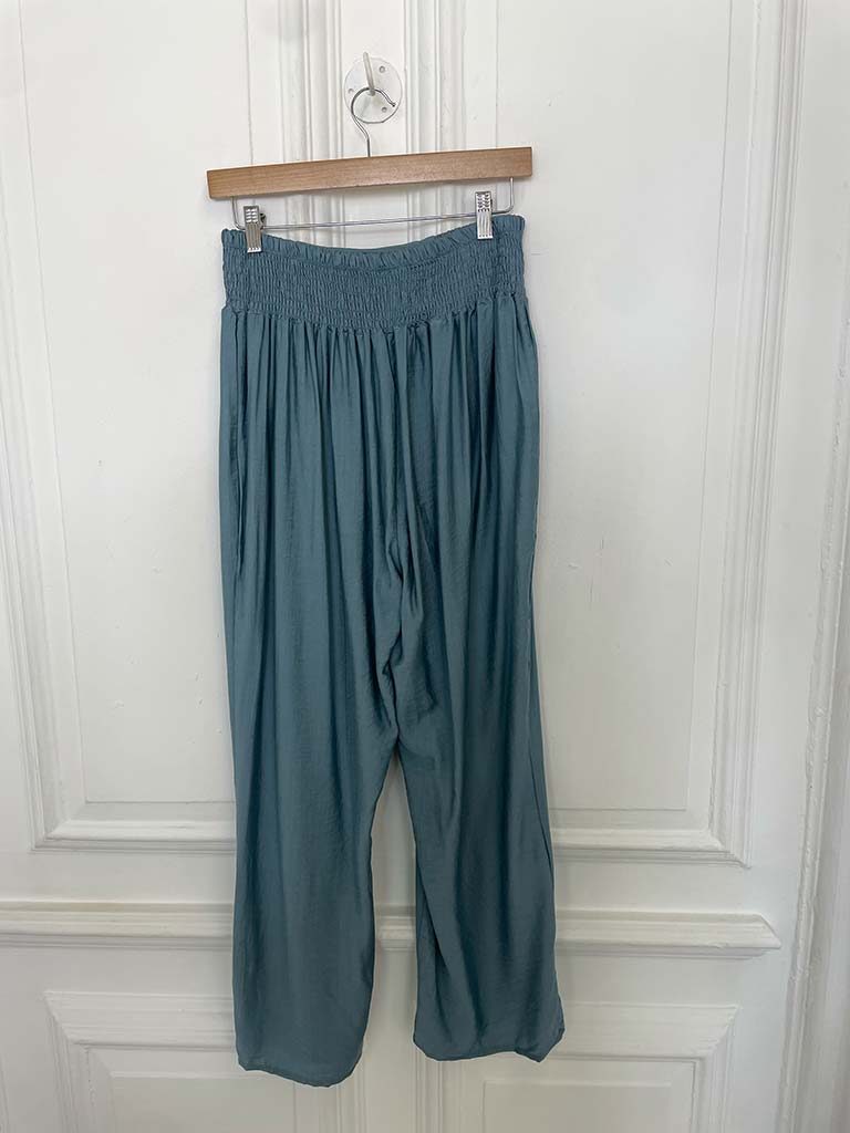 Shirred Waist Trousers - Airforce Blue