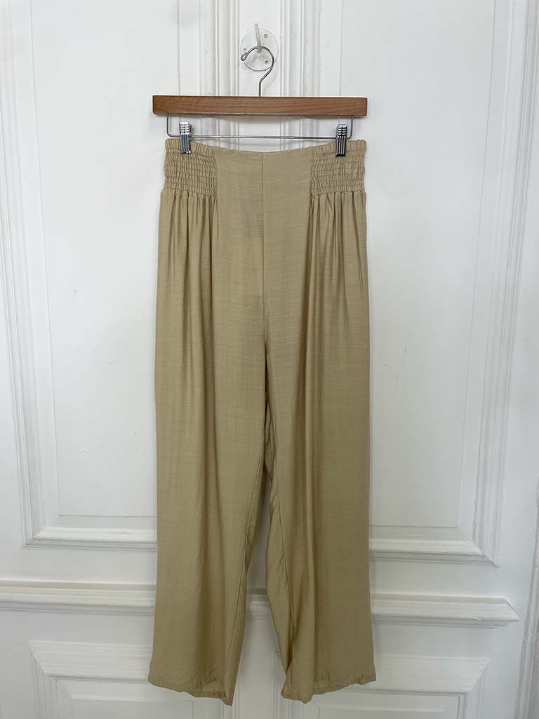 Shirred Waist Trousers - Sand