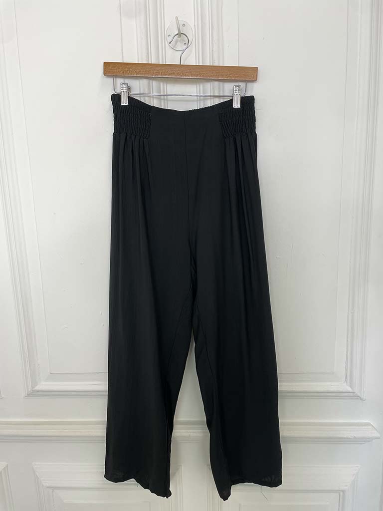 Shirred Waist Trousers - Black