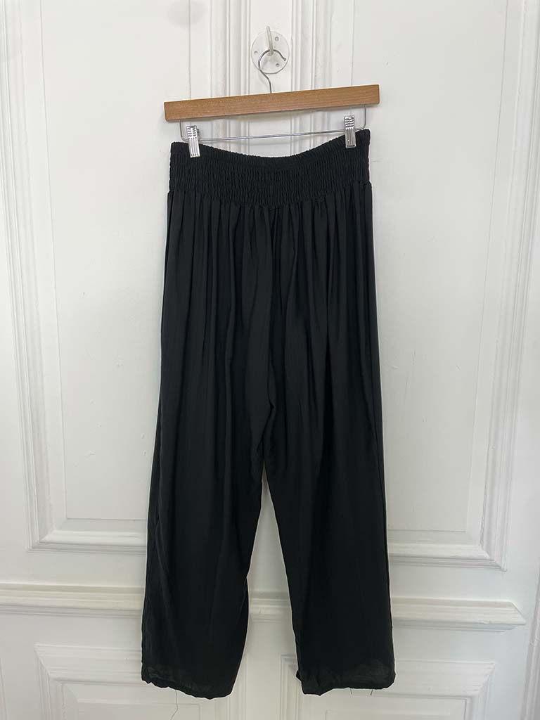 Shirred Waist Trousers - Black