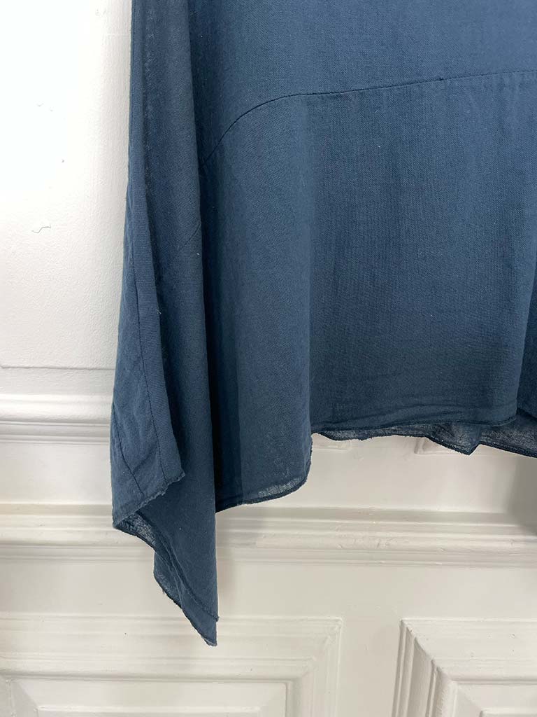 Linen Mix Cap Sleeve Top - Navy