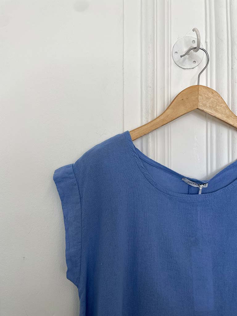 Linen Mix Cap Sleeve Top - Cornflower