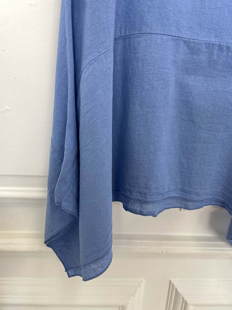 Linen Mix Cap Sleeve Top - Cornflower