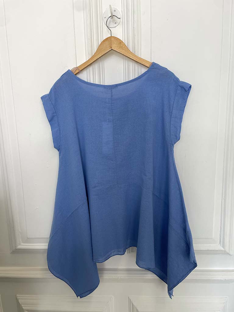 Linen Mix Cap Sleeve Top - Cornflower