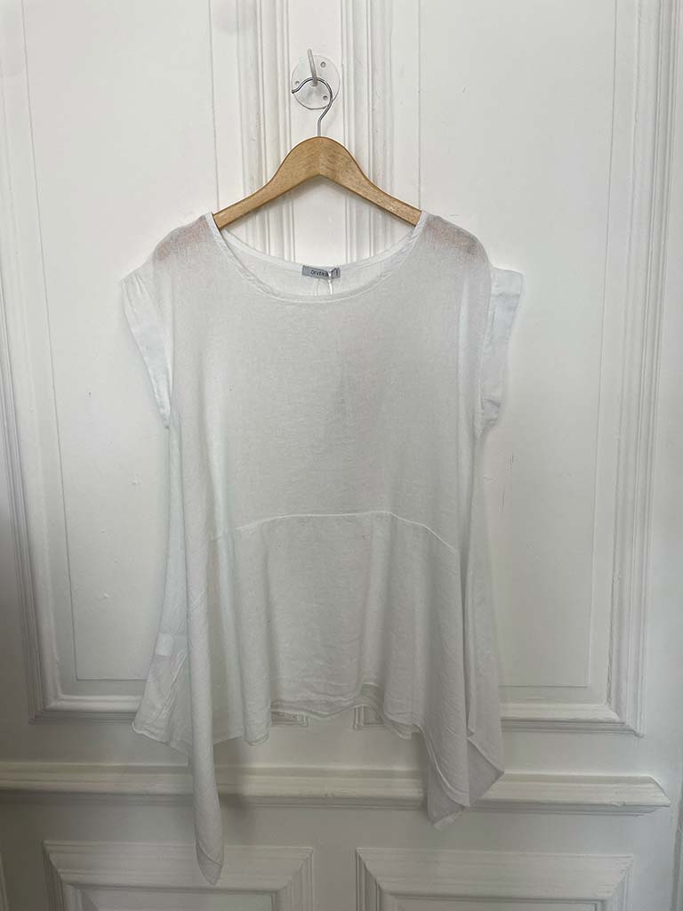 Linen Mix Cap Sleeve Top - White