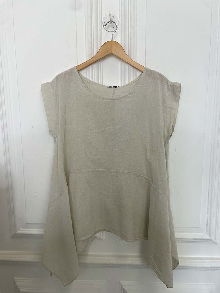 Linen Mix Cap Sleeve Top - Stone