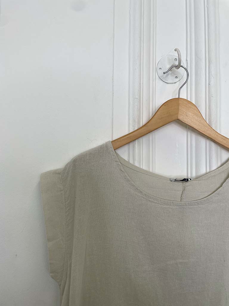 Linen Mix Cap Sleeve Top - Stone