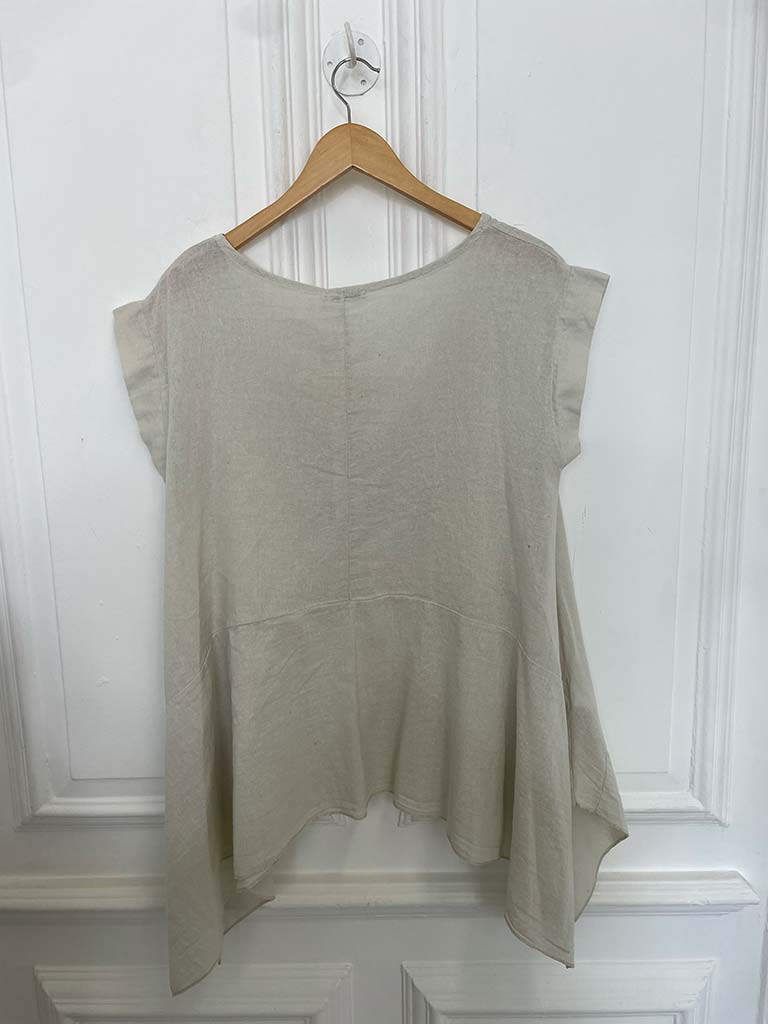 Linen Mix Cap Sleeve Top - Stone