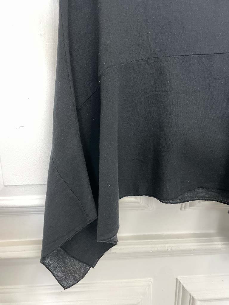 Linen Mix Cap Sleeve Top - Black