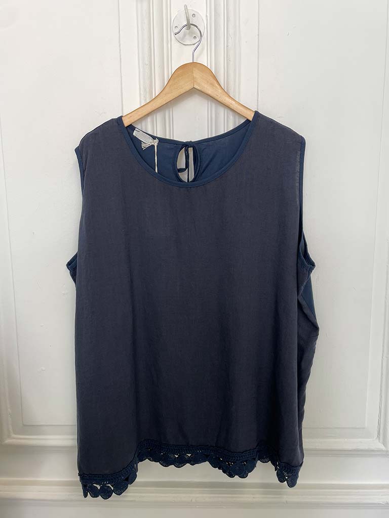 Crochet Trim Vest Top - Navy