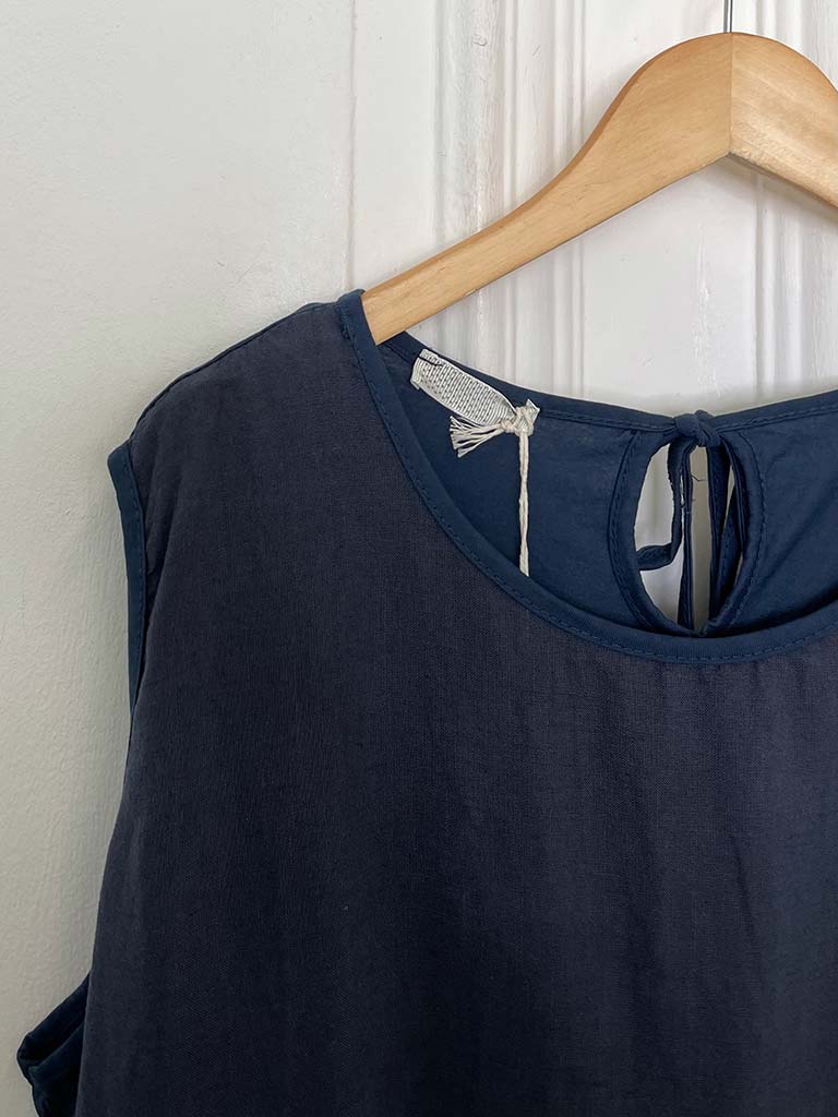 Crochet Trim Vest Top - Navy