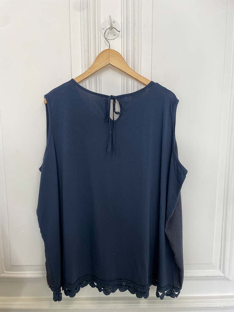 Crochet Trim Vest Top - Navy