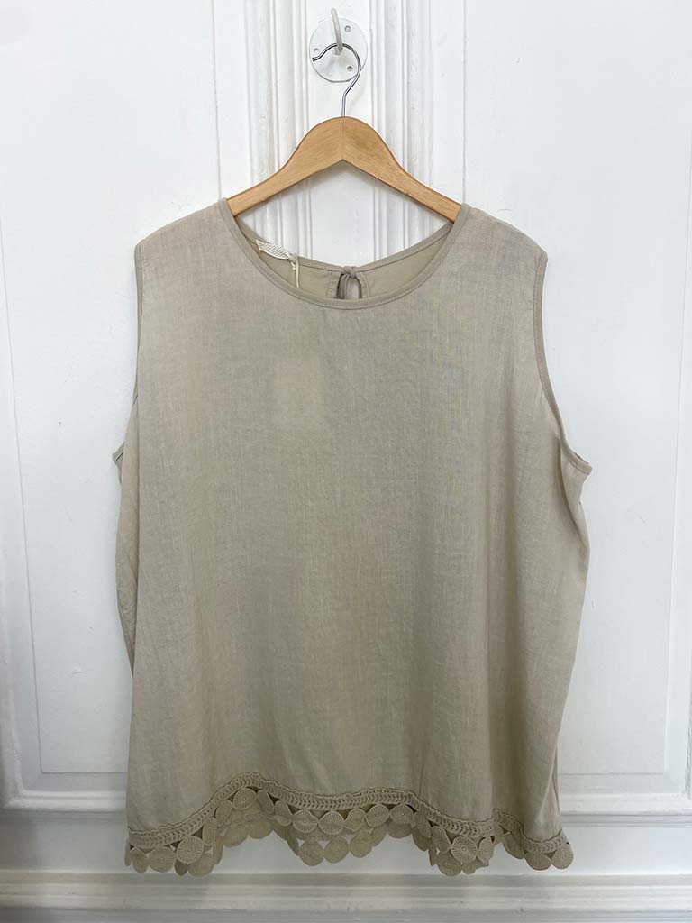 Crochet Trim Vest Top - Stone