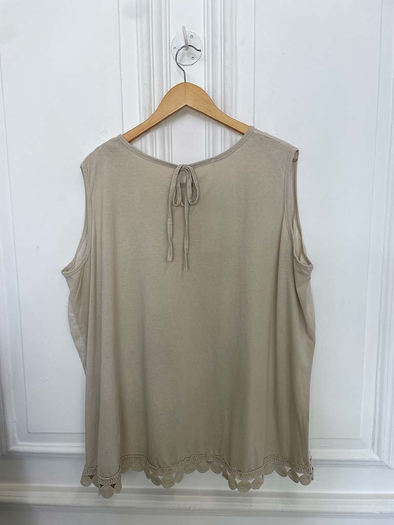 Crochet Trim Vest Top - Stone