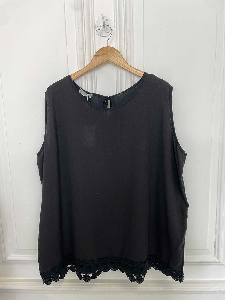 Crochet Trim Vest Top - Black