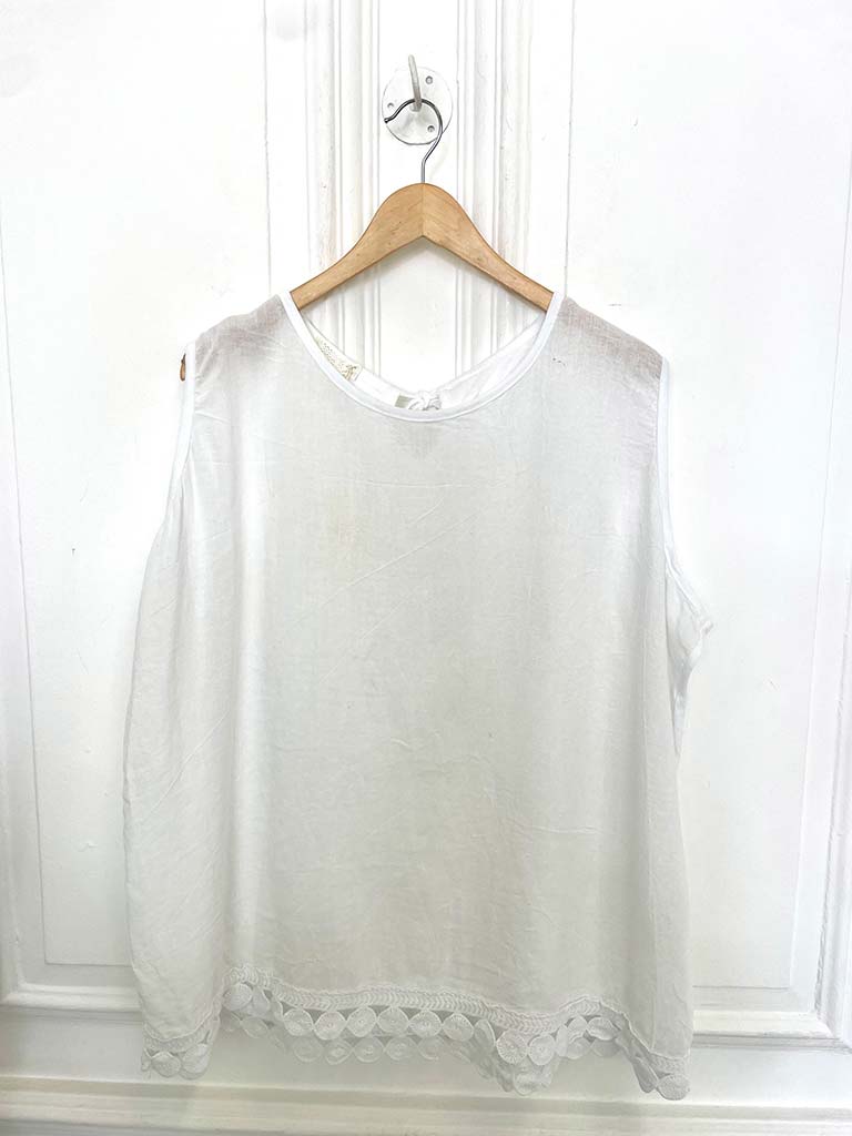 Crochet Trim Vest Top - White