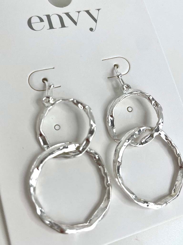 Envy Double Hammered Hoop Earrings - Silver