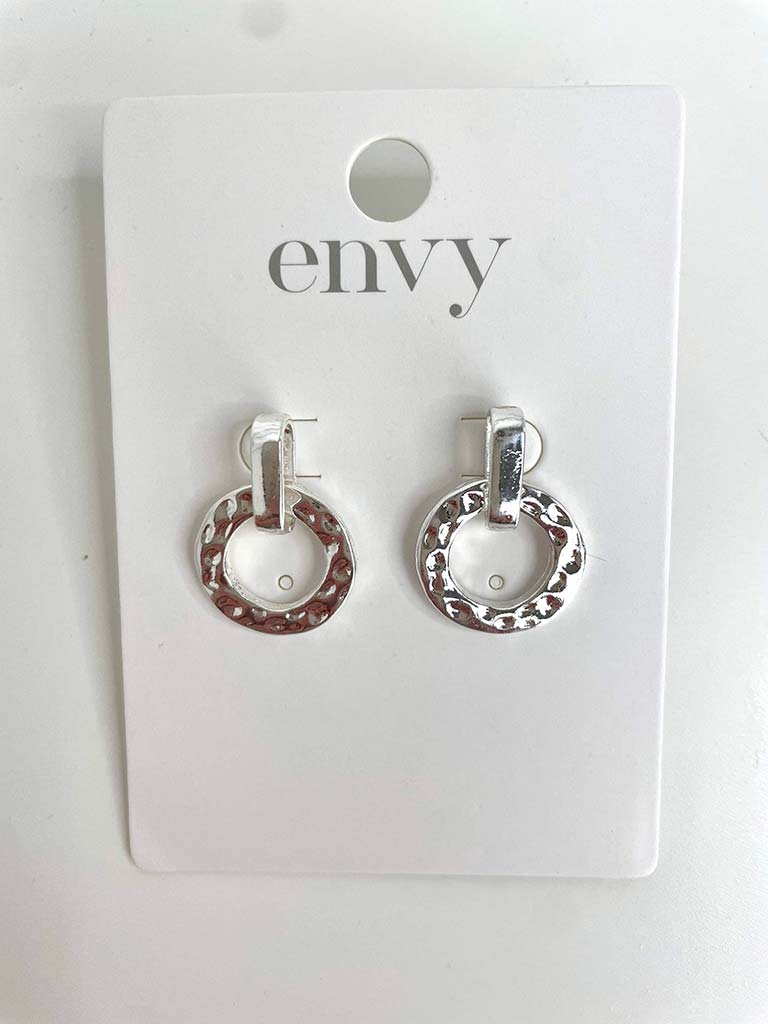 Envy Hammered Ring Drop Earrings - Silver