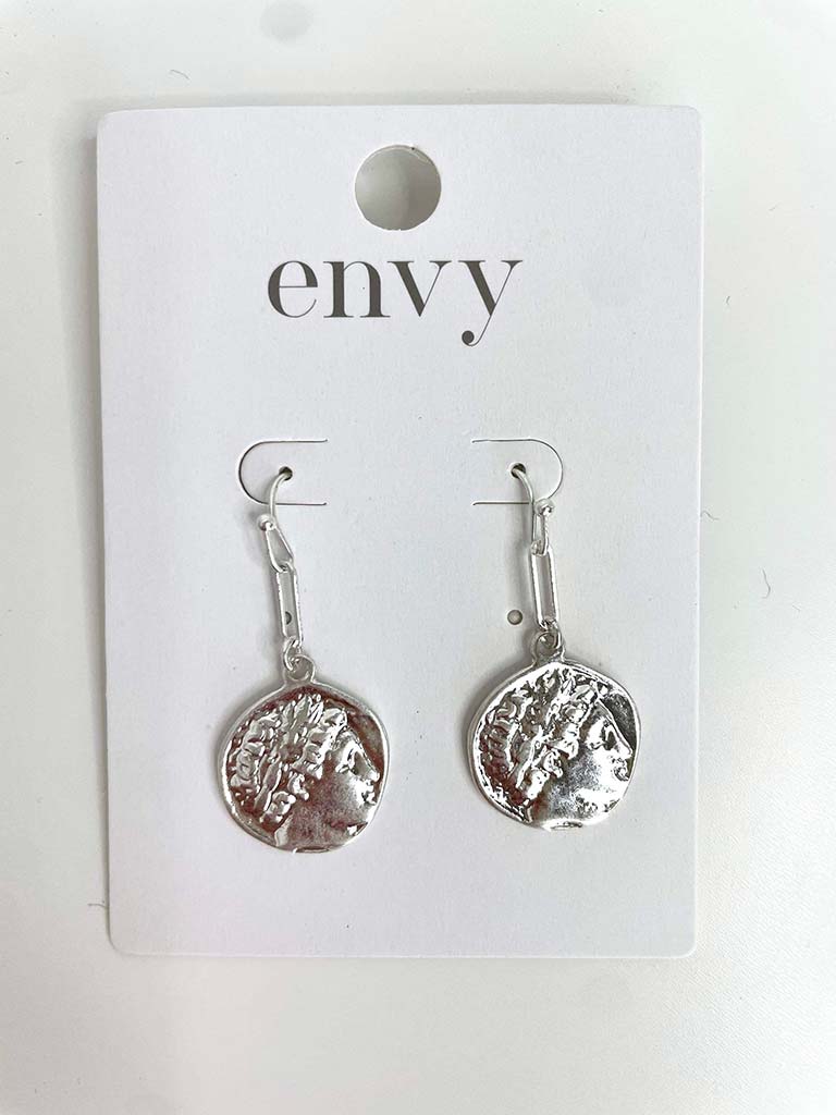 Envy Roman Coin Earrings - Silver