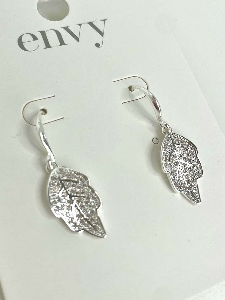 Envy Textured Leaf Earrings - Silver