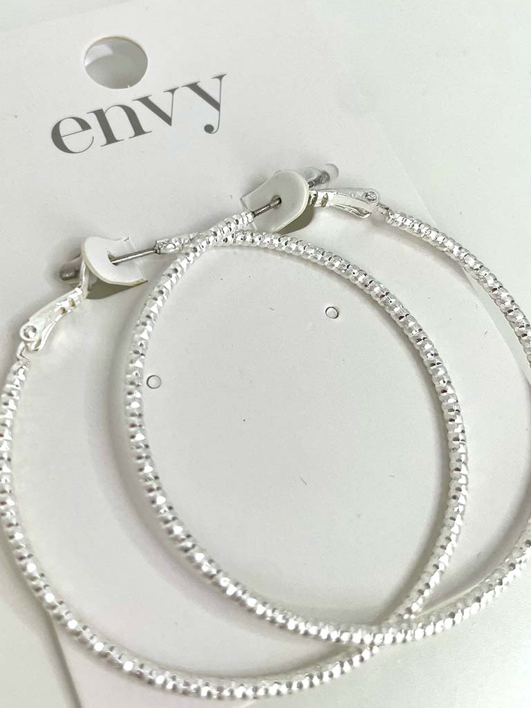 Envy Textured Hoop Earrings - Silver