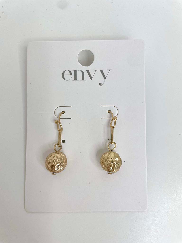 Envy Textured Ball Hook Earrings - Gold