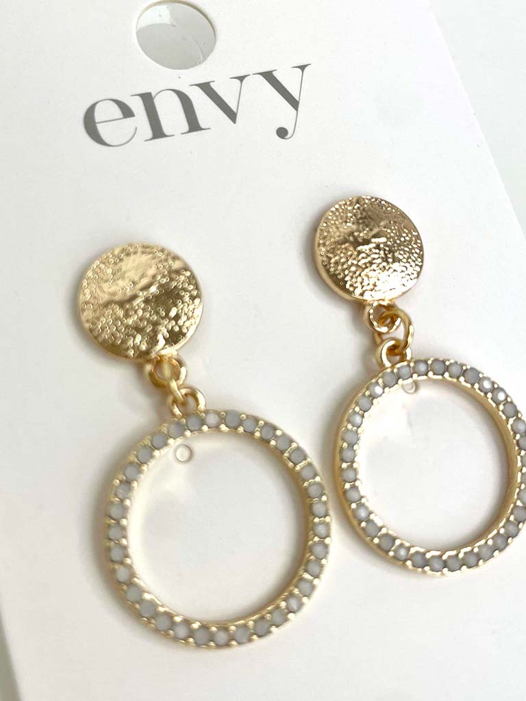 Envy Embellished Ring Earrings - Gold & Ivory