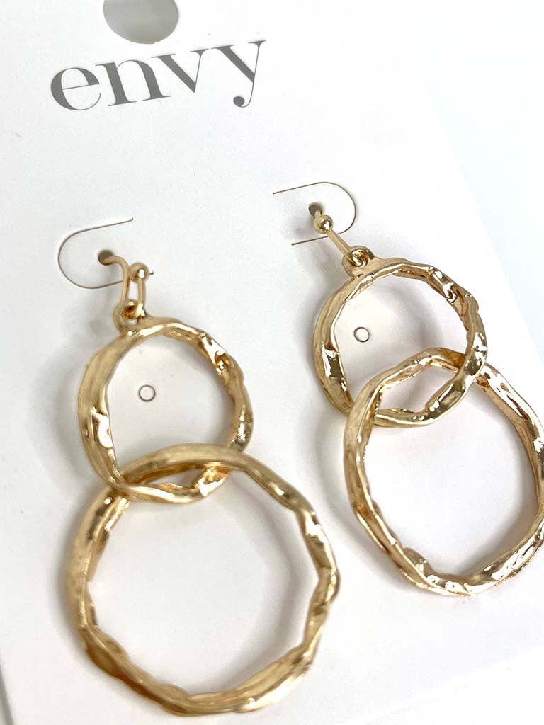 Envy Double Hammered Hoop Earrings - Gold