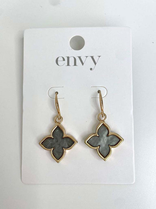 Envy Clover Flower Earrings - Gold & Grey