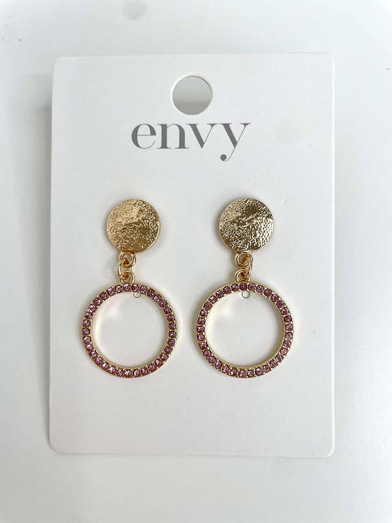 Envy Embellished Ring Earrings - Gold & Pink