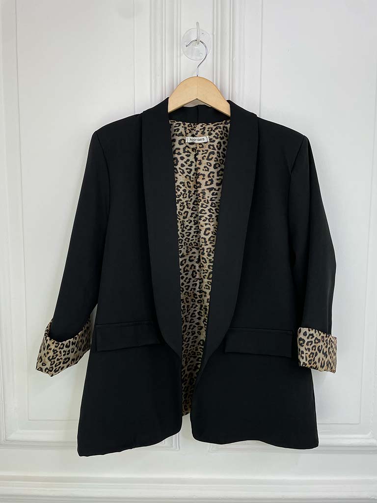 Leopard Cuff Blazer - Black