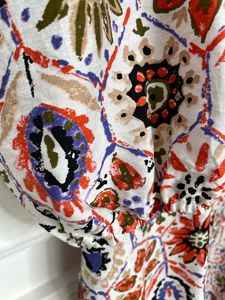 Floral Tile Print Shirt Dress - Orange & Violet