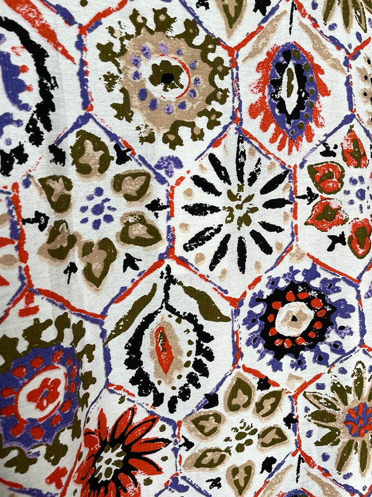 Floral Tile Print Trousers - Orange & Violet